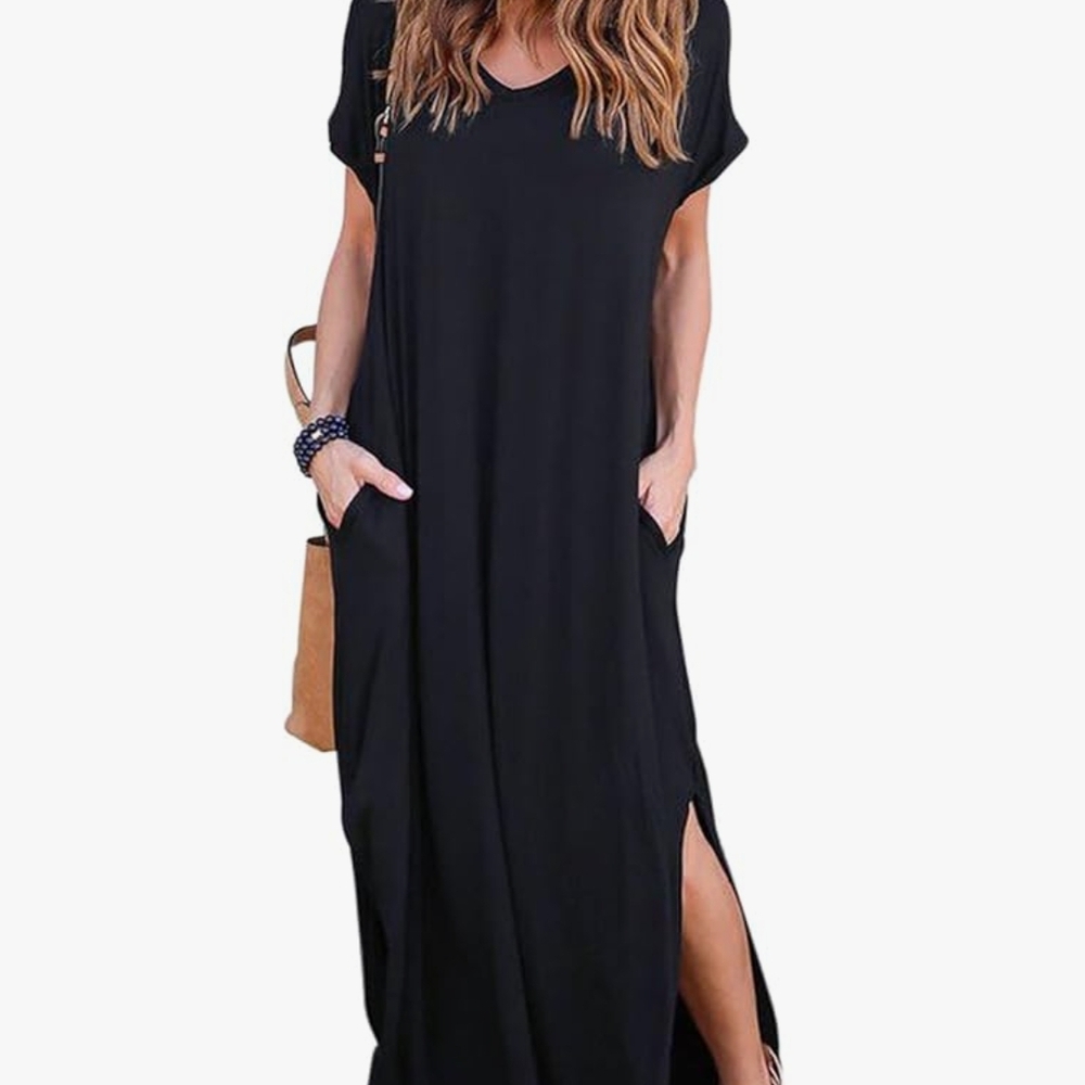 Huskary Black Maxi Dress with Pockets